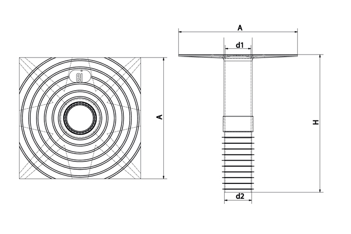 Ablaufstutzen “Revoluton“ mit Schaft Höhe 450 mm -  für Rohrdurchmesser 110 mm